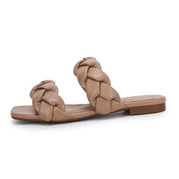 Tymidy Women's Slip-On Braid Sandals Square Open Toe Comfortable Sandals Flat Summer Sandals with Low Heel Strappy Slippers Fashion Sexy Dress Wedding Slide Mules