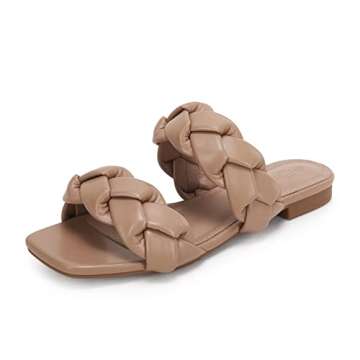 Tymidy Women's Slip-On Braid Sandals Square Open Toe Comfortable Sandals Flat Summer Sandals with Low Heel Strappy Slippers Fashion Sexy Dress Wedding Slide Mules