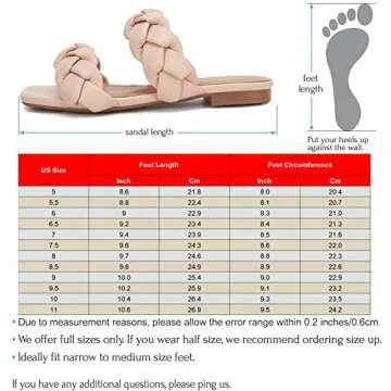 Tymidy Women's Slip-On Braid Sandals Square Open Toe Comfortable Sandals Flat Summer Sandals with Low Heel Strappy Slippers Fashion Sexy Dress Wedding Slide Mules