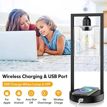 Dimmable Wireless Charging Touch Control Table Lamp Set of 2