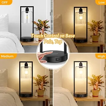 Dimmable Wireless Charging Touch Control Table Lamp Set of 2