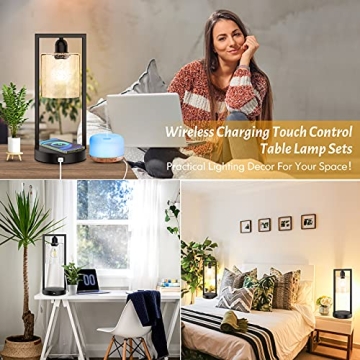 Dimmable Wireless Charging Touch Control Table Lamp Set of 2