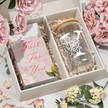 Finew Initial Glass Cups with Bamboo Lids and Glass Straws Set-16oz Can Shaped Drinking Glasses, Beer Glasses, Iced Coffee Glasses, Cute Tumbler Cup, Ideal for Whiskey,Cocktail,Wine