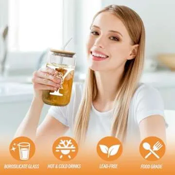 Finew Bamboo Lid Glass Cups Set - 12 Beer Can Shaped Glasses