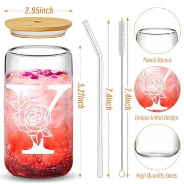 Finew Bamboo Lid Glass Cups Set - 12 Beer Can Shaped Glasses