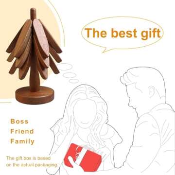 Mamakura Kitchen Wooden Trivets for Hot Dishes,Tree Shape trivets for hot pots and Pans 7.7inch(3 Layers+1 Stand(Brown Color)