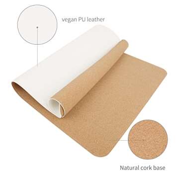 RENMTURE Dual-Sided Mouse Pad, Natural Cork & PU Leather Large Desk Pad for Office and Home Work, Desk Protector Non-Slip, Waterproof, Easy Clean (White, 36"x17")