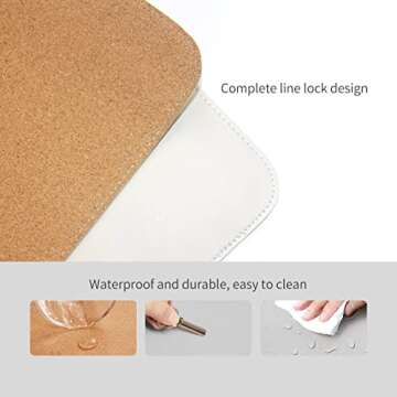 RENMTURE Dual-Sided Mouse Pad, Natural Cork & PU Leather Large Desk Pad for Office and Home Work, Desk Protector Non-Slip, Waterproof, Easy Clean (White, 36"x17")