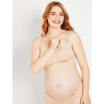 Motherhood Maternity Women's Maternity Seamless Clip Down Nursing Bra, Sandshell, Medium