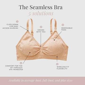 Motherhood Maternity Women's Maternity Seamless Clip Down Nursing Bra, Sandshell, Medium