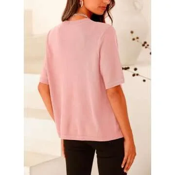 PRETTYGARDEN Women's Summer Button Down Shirts Casual Short Sleeve Crew Neck Ribbed Knit Blouse Top ...