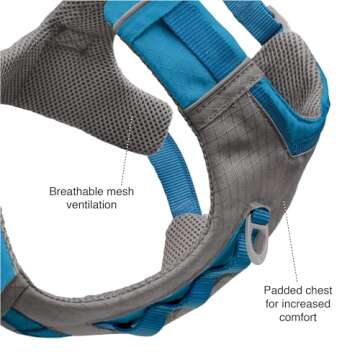 Kurgo Journey Air Dog Harness, Vest Harnesses for Dogs, Pet Hiking Harness for Running & Walking, Reflective, Padded, Includes Control Handle, No Pull Front Clip (Blue, Medium)