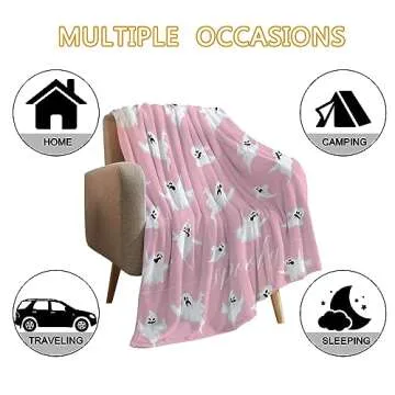 YeeJu Halloween Fleece Throw Blanket for Couch Sofa Lap Bed Living Room Pink Cute Ghost Throw Blanket Cozy Soft Lightweight Fuzzy Plush Blankets and Throws Bedroom Decorative Blanket 50x60