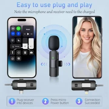 3-in-1 Lavalier Mic for iPhone, Camera, Android