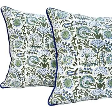 ATOSII Block Print Throw Pillow Covers, 20 X 20 - Set of 2, Decorative Couch Pillows for Living Room...