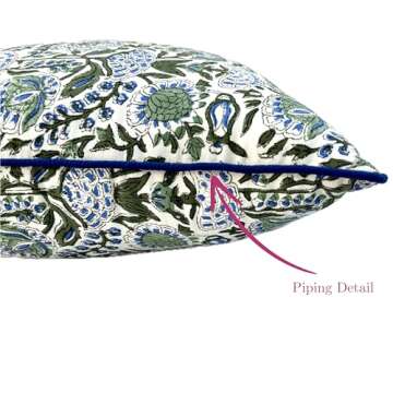 ATOSII Block Print Throw Pillow Covers, 20 X 20 - Set of 2, Decorative Couch Pillows for Living Room Bed Sofa, 100% Cotton Canvas Pillow Case for Home Decor & Outdoors, Preppy Throws - Clover Blue