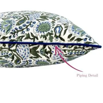 ATOSII Block Print Throw Pillow Covers, 20 X 20 - Set of 2, Decorative Couch Pillows for Living Room Bed Sofa, 100% Cotton Canvas Pillow Case for Home Decor & Outdoors, Preppy Throws - Clover Blue