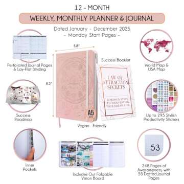 Law of Attraction Planner 2025 - Hourly, Weekly & Monthly Goal Setting Planner, 12 Month Journey to ...