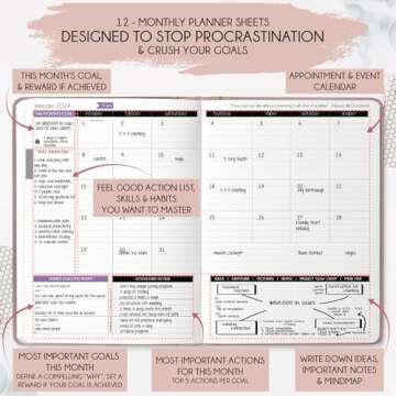 Law of Attraction Planner 2025 - Hourly, Weekly & Monthly Goal Setting Planner, 12 Month Journey to Increase Productivity | Life & Gratitude Journal, Include Foldable Vision Board, Gift Box & Stickers