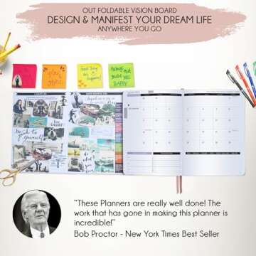 Law of Attraction Planner 2025 - Hourly, Weekly & Monthly Goal Setting Planner, 12 Month Journey to Increase Productivity | Life & Gratitude Journal, Include Foldable Vision Board, Gift Box & Stickers