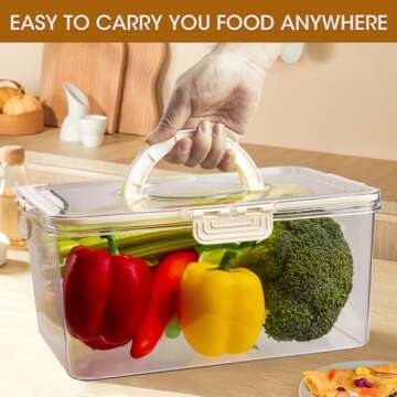 Airtight Food Storage Containers with Lids & Handle, Fridge Organizer Bins with 2 Removable Colanders, Kitchen Organizers and Storage, Apartment Essentials, Fruit Container for Fresh Berry, Veggie