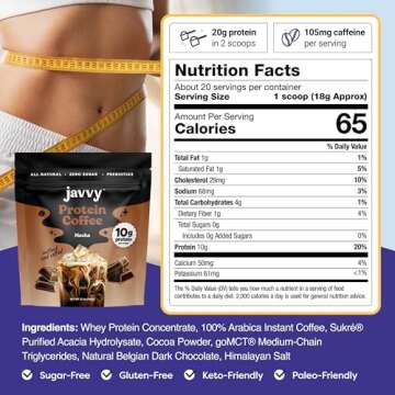 Javvy Mocha Protein Coffee - Premium Whey Protein & Instant Iced Coffee - 100% Arabica Coffee - Zero...
