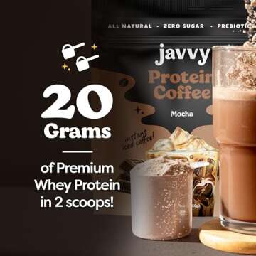 Javvy Mocha Protein Coffee - Premium Whey Protein & Instant Iced Coffee - 100% Arabica Coffee - Zero Artificial Flavors & Sweeteners, 20 Servings