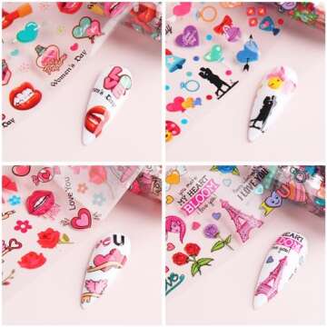 Valentine's Day Love Heart Nail Foil Stickers for Women
