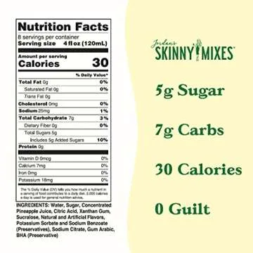 Jordan's Skinny Mixes Pina Colada Mix, Flavored Cocktail Mixer for Drinks, Tropical Drink Flavoring for Cocktails & Mocktails, Low Calorie, Gluten Free, Keto Friendly, 25.4 Fl Oz, 1 Pack