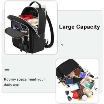 MATEIN Mini Backpack for Women, Waterproof Stylish Daypack Purse Shoulder Bag with USB Charging Port, Lightweight Small Casual Daily Travel Backpack, Lady Girls Gifts for Work School, 2pcs Sets, Black