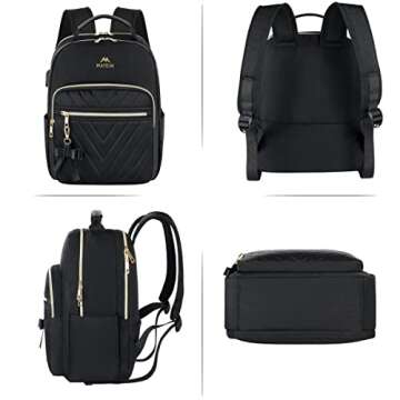 MATEIN Mini Backpack for Women, Waterproof Stylish Daypack Purse Shoulder Bag with USB Charging Port, Lightweight Small Casual Daily Travel Backpack, Lady Girls Gifts for Work School, 2pcs Sets, Black