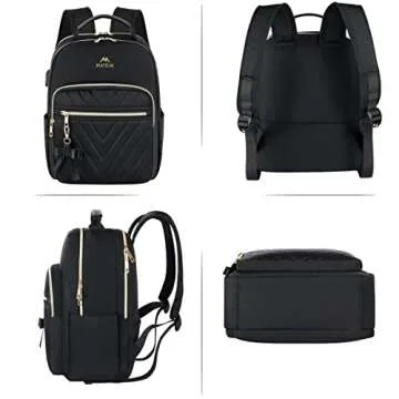 MATEIN Mini Backpack for Women, Waterproof Stylish Daypack Purse Shoulder Bag with USB Charging Port, Lightweight Small Casual Daily Travel Backpack, Lady Girls Gifts for Work School, 2pcs Sets, Black