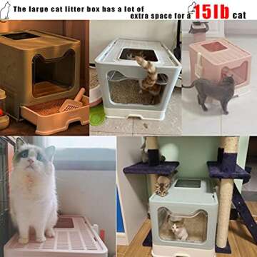 Hamiledyi Foldable Large Cat Litter Box Enclosed Cat Potty with Drawer Top Entry Type Anti-Splashing...