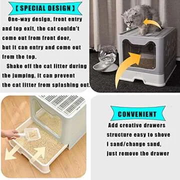 Hamiledyi Foldable Large Cat Litter Box Enclosed Cat Potty with Drawer Top Entry Type Anti-Splashing Cat Toilet with Lid and Cat Litter Scoop No Smell Cat Supplies for Cats and Kittens-Pink