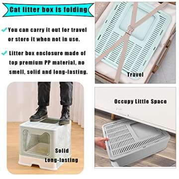 Hamiledyi Foldable Large Cat Litter Box Enclosed Cat Potty with Drawer Top Entry Type Anti-Splashing Cat Toilet with Lid and Cat Litter Scoop No Smell Cat Supplies for Cats and Kittens-Pink