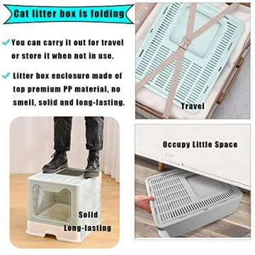 Hamiledyi Foldable Large Cat Litter Box Enclosed Cat Potty with Drawer Top Entry Type Anti-Splashing Cat Toilet with Lid and Cat Litter Scoop No Smell Cat Supplies for Cats and Kittens-Pink