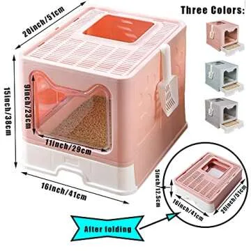 Hamiledyi Foldable Large Cat Litter Box Enclosed Cat Potty with Drawer Top Entry Type Anti-Splashing Cat Toilet with Lid and Cat Litter Scoop No Smell Cat Supplies for Cats and Kittens-Pink
