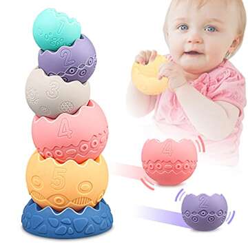 Miawow Stacking Balls Soft Toys for Babies 6 12 18 Months 1 Year Old Girls Boys - Toddlers Sensory Educational Montessori Baby Blocks - Infant Newborn Developmental Teething Learning Stacker Cups