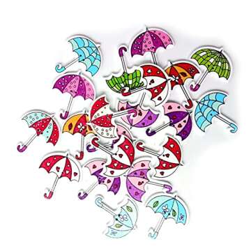 AKOAK 50 Pcs/lot Colorful Wooden Umbrella Buckle with 35mm*30 mm Umbrella Decorative Buttons for Children's Handmade Scrapbook Sewing DIY Decorative Accessories