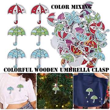 AKOAK 50 Pcs/lot Colorful Wooden Umbrella Buckle with 35mm*30 mm Umbrella Decorative Buttons for Children's Handmade Scrapbook Sewing DIY Decorative Accessories