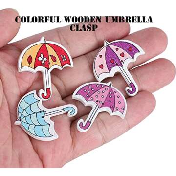 AKOAK 50 Pcs/lot Colorful Wooden Umbrella Buckle with 35mm*30 mm Umbrella Decorative Buttons for Children's Handmade Scrapbook Sewing DIY Decorative Accessories