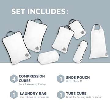 Large Packing Cubes for Travel - 7 Piece Compression Set
