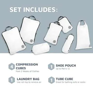 Large Packing Cubes for Travel - 7 Piece Compression Set