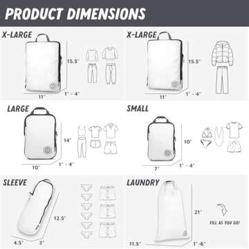Large Packing Cubes for Travel - 7 Piece Compression Set