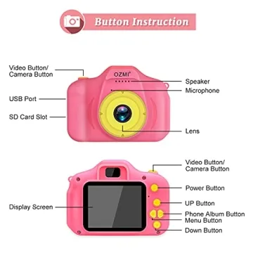 OZMI Kids Camera Toys for 3-9 Year Old Girls, Kids Selfie Camera Compact for Child Little Hands, Smooth Shape Toddler Camera, Best Christmas Birthday Gift for 4 5 6 7 8 9 Year Old Girls with 32GB Card
