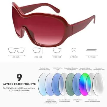 Oversized Trendy Wrap Around Sunglasses for Women Men - Cool Concert shades 2000s Retro Round Big Shield Glasses (Red)