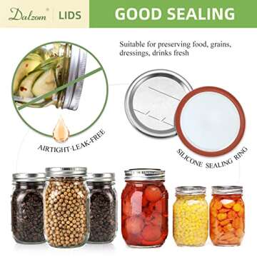 Dalzom® 48Pcs Canning Lids with Rings Regular Mouth, Premium Mason Jar Lids with Bands/Rings for Re...