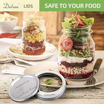 Dalzom® 48Pcs Canning Lids with Rings Regular Mouth, Premium Mason Jar Lids with Bands/Rings for Regular Mouth Ball, Kerr Jars - Food Grade Material, 100% Fit & Airtight for Regular Mouth Mason Jars