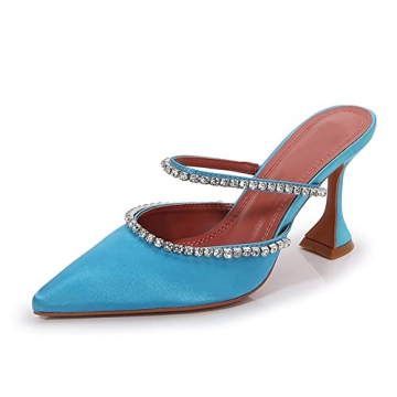 Arqa Heeled Mules for Women Rhinestone Strappy Sandals Slingback Pointed Toe Stiletto Wedding Pumps