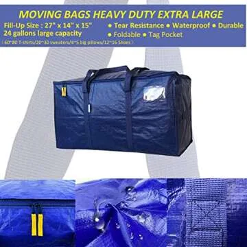AlexHome Easy Moving Bags Heavy Duty,5 Pack, Extra Large Packing Bags for Moving,Stroage Bags for moving,Large Moving Bags for Clothes,Strong Durable Moving Bags with Handles,Moving Bags,Moving Supplies for Space Saving Moving Storage,(Blue,Set of 5)